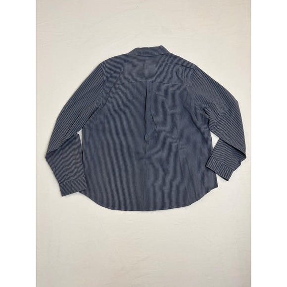 LL Bean XL Blue White Striped Cotton Button Down Shirt Pockets Textured Outdoor - Picture 7 of 7
